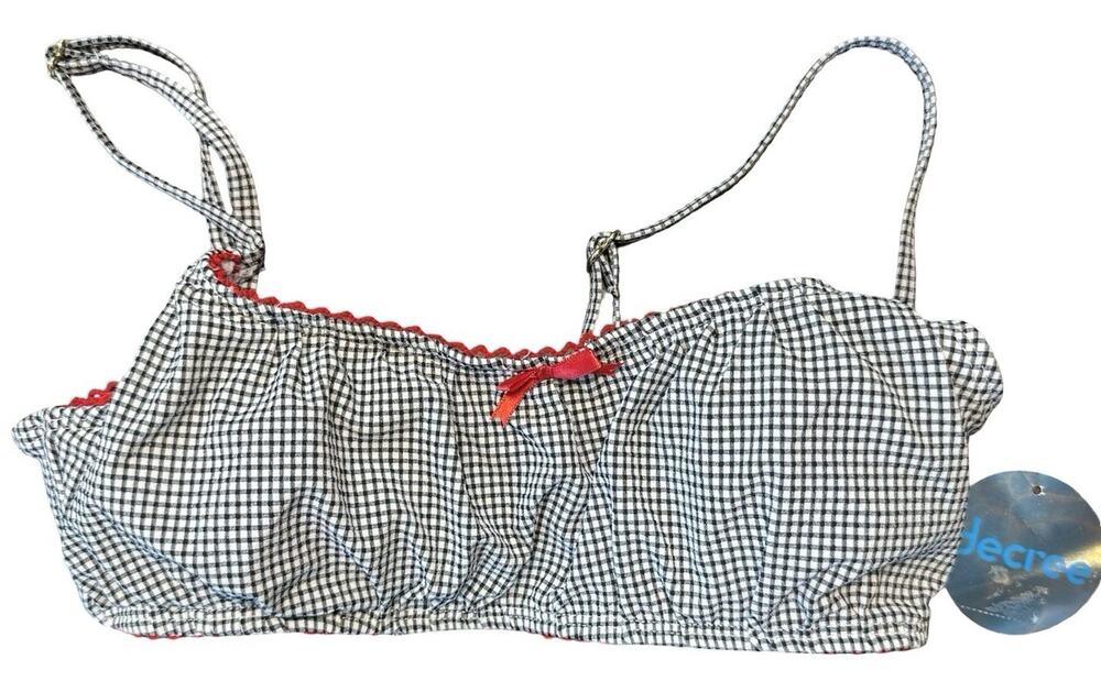 Decree Juniors Gingham Bikini Swim Top Small NWT‎ Black White Red Removable Cups